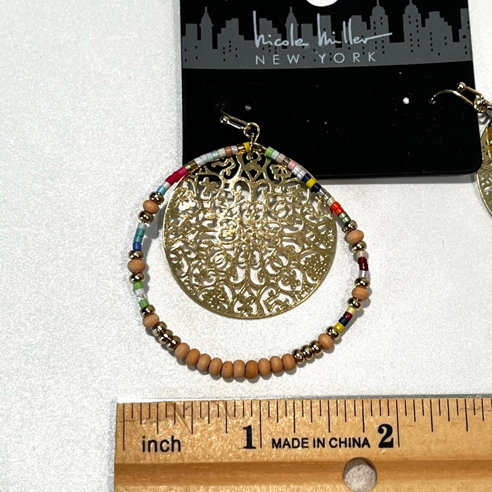 Designer Gold with Multicolor Beaded Hoop Earrings - Picture 11 of 14